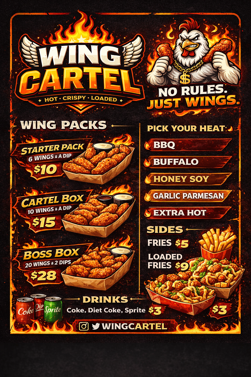Wing Cartel coming soon menu